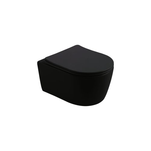 Hangtoilet mat zwart rond | Softclose | Quickrelease | Randloos incl. zitting | Kayvit