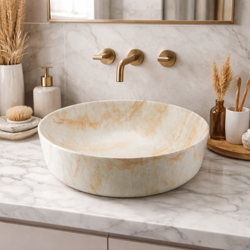 Siena Marble Bowl marmerlook opbouw waskom | Taupe lichte ader 420X420X140 KAYVIT